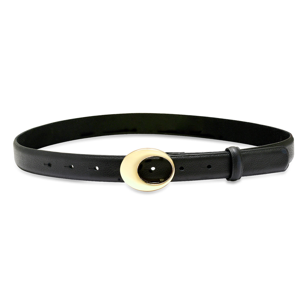 LAUREL & GOLD Genuine Leather Black Belt Medium Silver-tone Hardware New Genuine Leather Belts for Women | Laurel & Gold main image 2